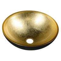 SAPHO MURANO BLACK-GOLD skleněné umyvadlo na desku, průměr 40cm, černá/zlatá AL5318-77