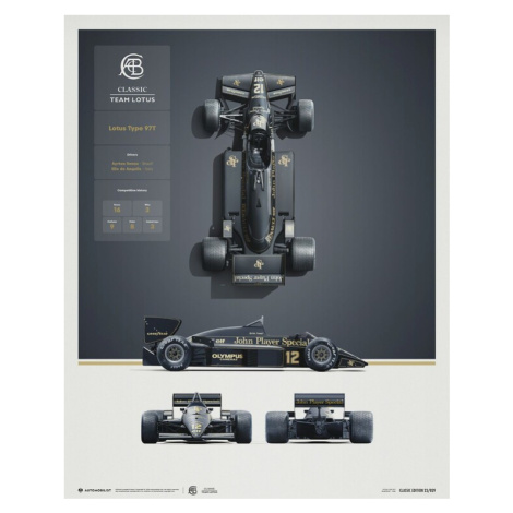 Umělecký tisk Team Lotus - Type 97T - Blueprint - 1985, (40 x 50 cm) Automobilist