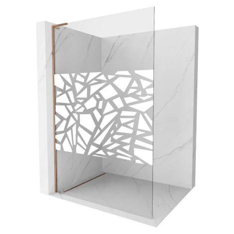 MEXEN/S Kioto L Sprchová zástěna WALK-IN 100 x 200, bílý vzor, růžové zlato 800-100-103-60-85