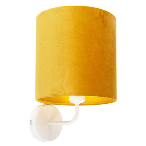 Vintage nástěnná lampa bílá se žlutým sametovým odstínem - Matt QAZQA