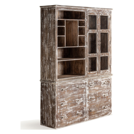 Estila Luxusní koloniální hnědá knihovna Polina s vintage bílou patinu se skříňkou se šesti zásu