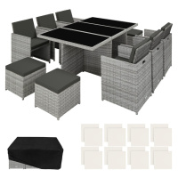 tectake 403641 zahradní ratanový nábytek new york 6+4+1 s ochranným obalem - černá - černá