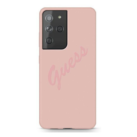 Guess GUHCS21LLSVSPI hard silikonové pouzdro Samsung Galaxy S21 Ultra 5G pink Script Vintage