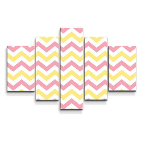 Obraz - 5-dílný Růžové a žluté klikyháky - 125x90 cm