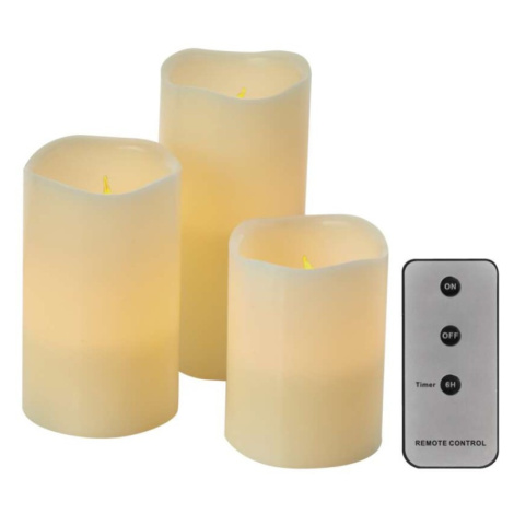 LED dekorace – vosková svíčka, různé velikosti, 3x AAA, vnitřní, vintage, 3 ks, ovladač EMOS