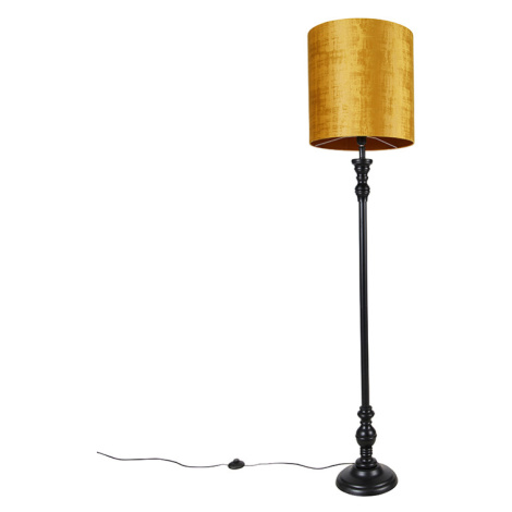 Stojací lampa černá se zlatým odstínem látky 40 cm - Classico QAZQA