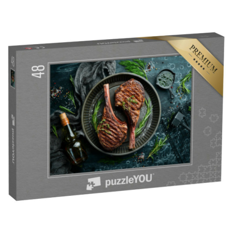 puzzle 48 dílků „Šťavnatý steak grilovaný s kostí“