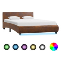 Rám postele s LED světlem hnědý textil 140x200 cm