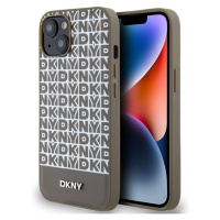 DKNY PU Leather Repeat Pattern Bottom Stripe MagSafe kryt iPhone 15 hnědý