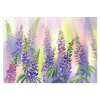 Ilustrace pink and violet lupine flowers watercolor, Eglelip, 40 × 26.7 cm