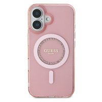 Zadní kryt Guess IML Rhinestones Ring MagSafe pro Apple iPhone 16, růžová