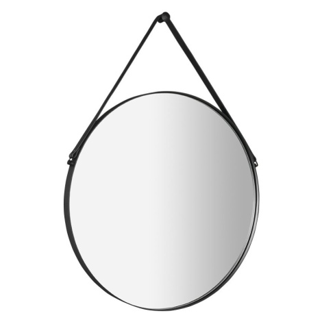 ORBITER zrcadlo kulaté s koženým páskem, ø 70cm, černá mat ORT070 Sapho