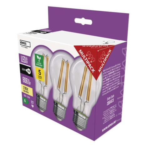 LED žárovka Filament A60 A CLASS/ E27 / 3,8 W (60 W) / 806 lm / teplá bílá EMOS