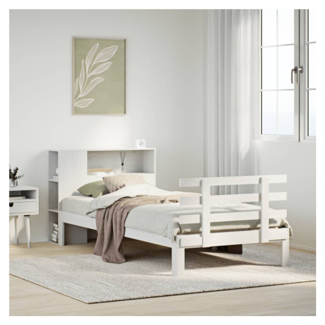 vidaXL Postel s knihovnou bez matrace bílá 90x200 cm masivní borovice