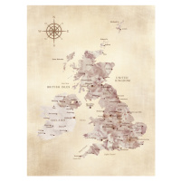 Mapa Sepia distressed map of the British Islands, Blursbyai, 30 × 40 cm