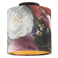 Stropní lampa s velurovými odstíny květin se zlatem 20 cm - černá Combi