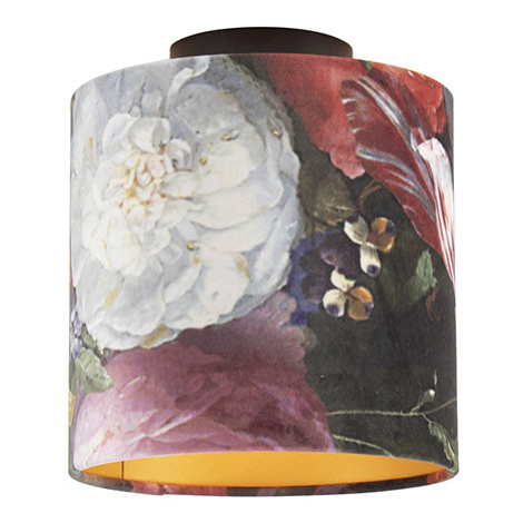Stropní lampa s velurovými odstíny květin se zlatem 20 cm - černá Combi QAZQA