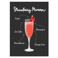 Ilustrace Vector engraved style Strawberry Mimosa cocktail, Mariia Akimova, 30 × 40 cm