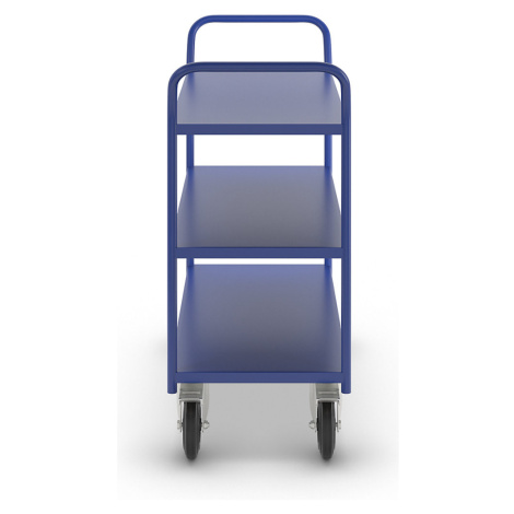 Kongamek Stolový vozík KM41, 3 etáže, d x š x v 1080 x 450 x 975 mm, modrá, 2 otočná kola s brzd