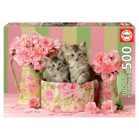 Educa puzzle Kittens with Roses 500dílné s fix lepidlem 17960