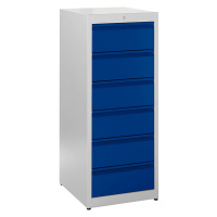 mauser Kartotéková skříň, úchopné lišty, 6 výsuvů, 2 řady, světle šedá / ultramarínově modrá