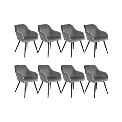 8× Židle Marilyn sametový vzhled černá, šedo, černá tectake