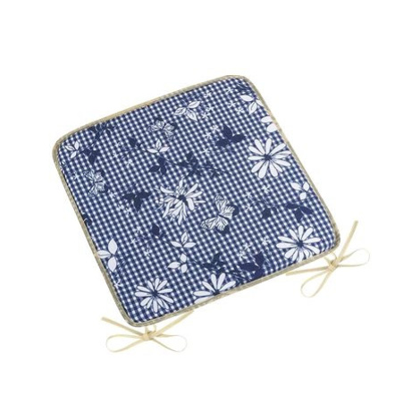 BELLATEX Sedák DITA 34/410 - hladký, 40 × 40, modrá kostička s květem