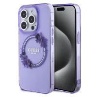 Guess PC/TPU Flowers Ring Glossy Logo MagSafe kryt iPhone 15 Pro Max fialový