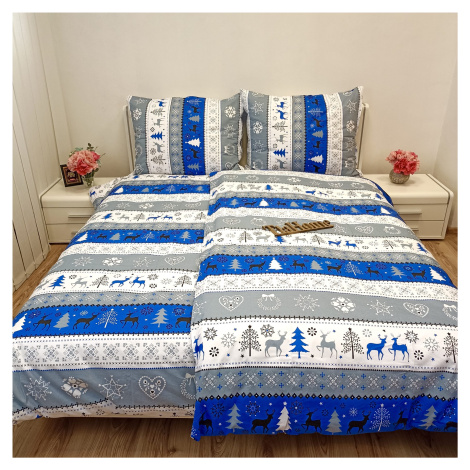 Povlečení bavlněné Vánoční povlečení Sobík modré TiaHome - 1x Polštář 90x70cm, 1x Přikrývka 140x