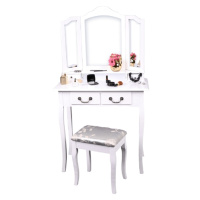 Toaletní stolek s taburetem, bílá/stříbrná, REGINA NEW