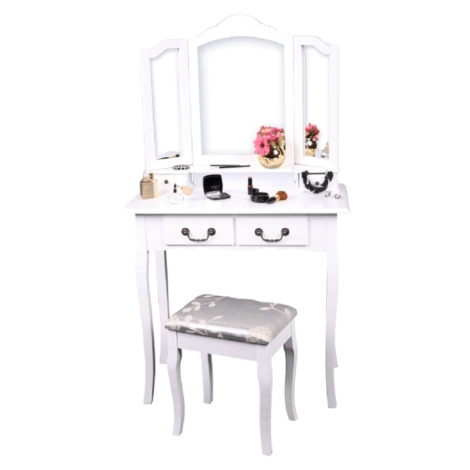 Toaletní stolek s taburetem, bílá/stříbrná, REGINA NEW Tempo Kondela