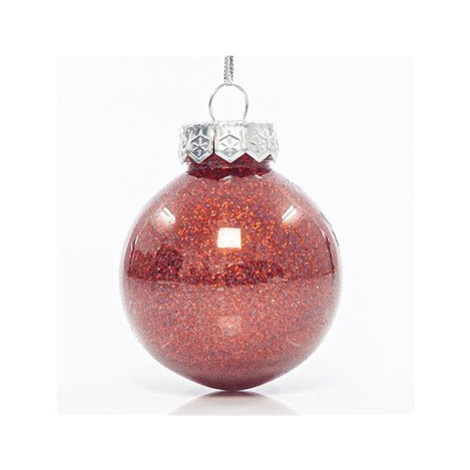 EUROLAMP Vánoční ozdoby Plastový pet míček, červený lesklý se třpytkami 6 cm, SET 12 ks