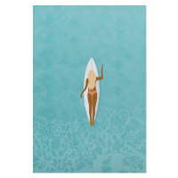 Ilustrace Surfer girl in bikini puddle out, LucidSurf, 26.7 × 40 cm