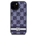 DKNY PU Leather Checkered Pattern and Stripe kryt iPhone 15 modrý