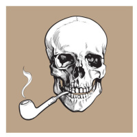 Ilustrace Hand drawn human skull smoking lacquered, sabelskaya, 40 × 40 cm