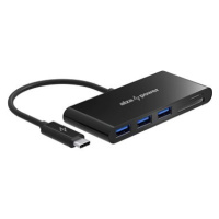 AlzaPower USB hub USB-C (M) na 3× USB-A 3.0 (F) a Card Reader černý