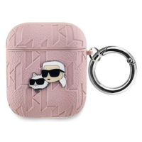 Karl Lagerfeld PU Embossed Karl and Choupette Heads Pouzdro pro AirPods 1/2 Pink