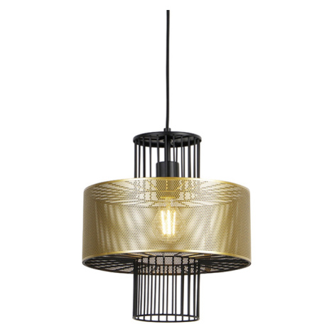 Designová závěsná lampa zlatá s černou 30 cm - Tess QAZQA