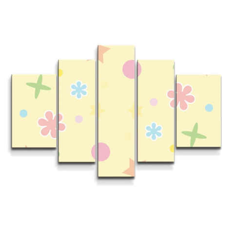 Obraz - 5-dílný Květiny na žluté - 125x90 cm