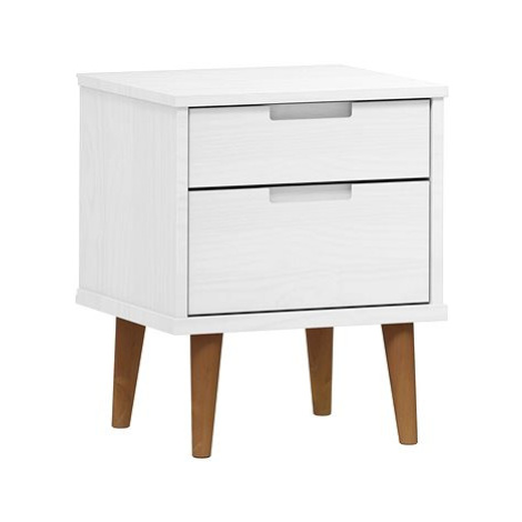 Shumee Noční stolek MOLDE bílý 40 × 35 × 48 cm masivní borové dřevo