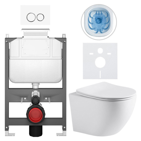 Kompletní WC set Basic/Cesso - bílá matná - WC tlačítko Dualo/Bílá - ovládání shora - předstěnov