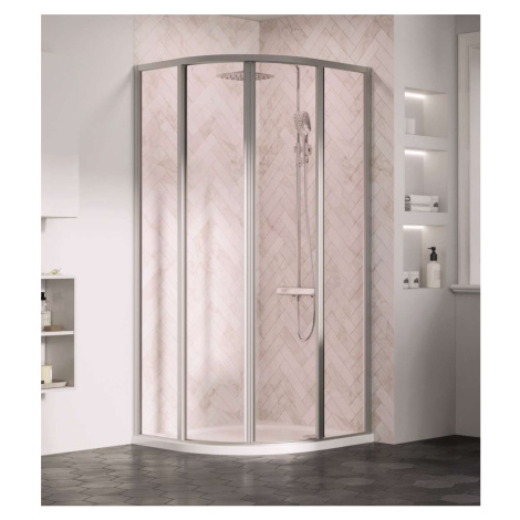 Ravak Supernova - Čtvrtkruhový sprchový kout čtyřdílný SKCP4-90, 88-90 cm, satin/čiré sklo 3117O
