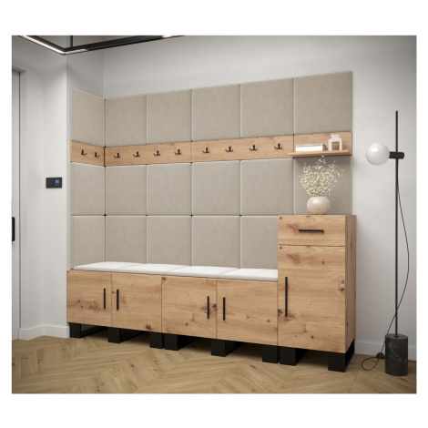 Předsíňová sestava RUMIE 9 - dub artisan, béžové panely