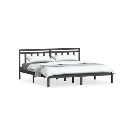 Rám postele šedý masivní dřevo 180 × 200 cm Super King, 3100606 SHUMEE