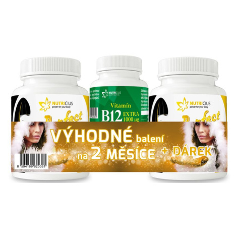Nutricius Perfect HAIR gold methionin + biotin 2x90 tablet + dárek Vitamin B12 extra 1000 µg