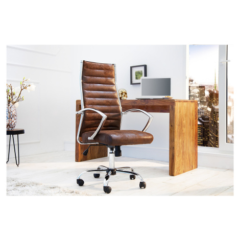 Estila Moderní kancelářská židle Big Deal v hnědé antické barvě s kovovou konstrukcí a nastavite
