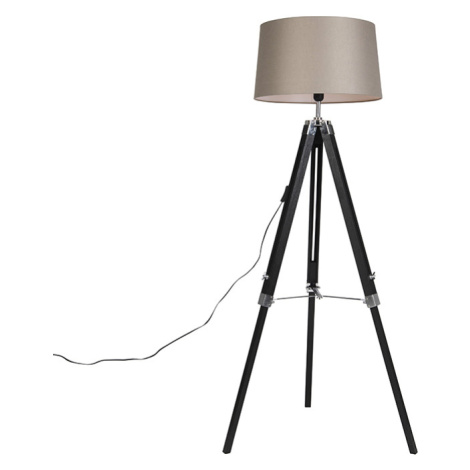 Stojací lampa trojnožka černá sstínítkem 45 cm lněné taupe QAZQA