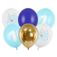 PartyDeco Latexové balóny - První narozeniny sloník modré 6 ks