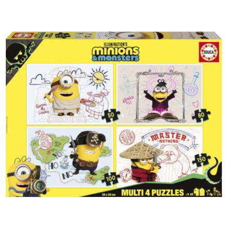 EDUCA Puzzle Mimoni a monstra 4 v 1, 50, 80, 100, 150 dílků