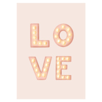 Ilustrace LOVE Light Letters Pink, Aminah Eleonora, 30 × 40 cm